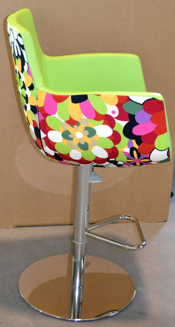 Italian designer barstool with lime green leather