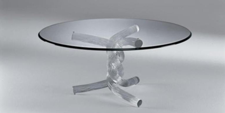Torsades 40 - glass topped coffee table with twisted glass base made in Italy