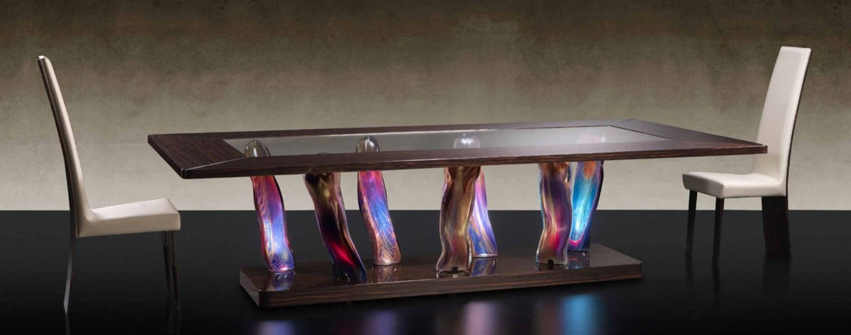 Sassi 72 Special - luxury dining table with rainbow colored Murano glass legs