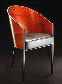 Philippe Starck Dining Chair Article 345 - Wood grain backed Italian chair with metal frame