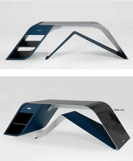 V004 desk by Aston Martin in two positions