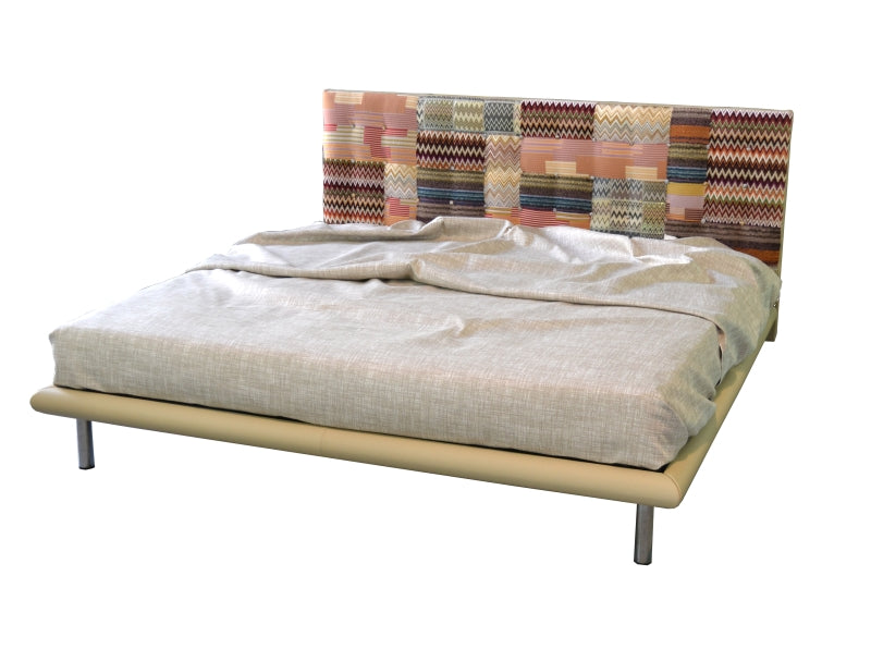 Bed with  MissoniHome  fabric and leather