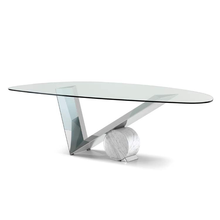 Valentinox glass top dining table with metal base made in Italy by Cattelan Italia