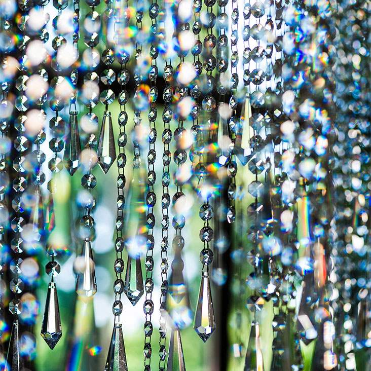 Close view of Italian chandelier's glass beads