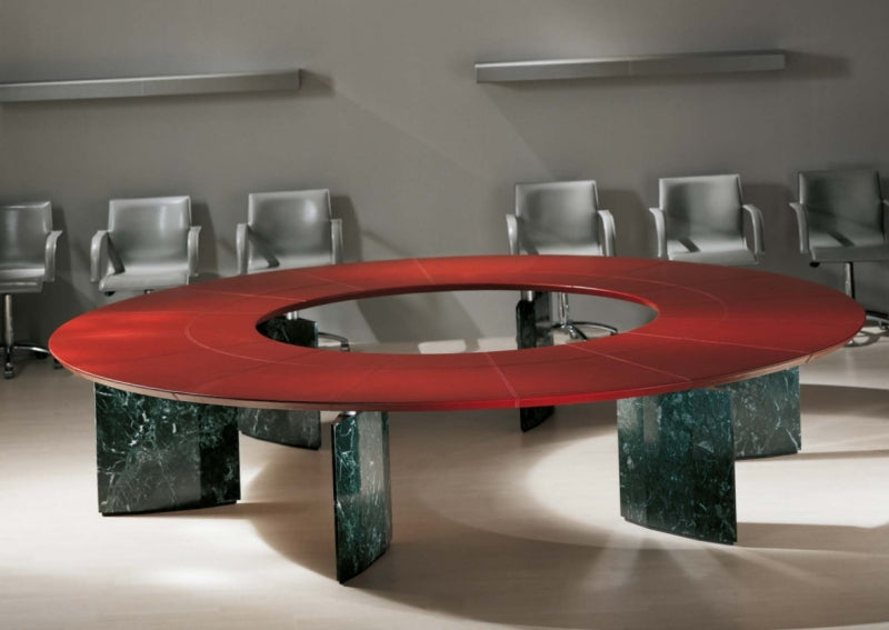 Large round Italian conference table with red top