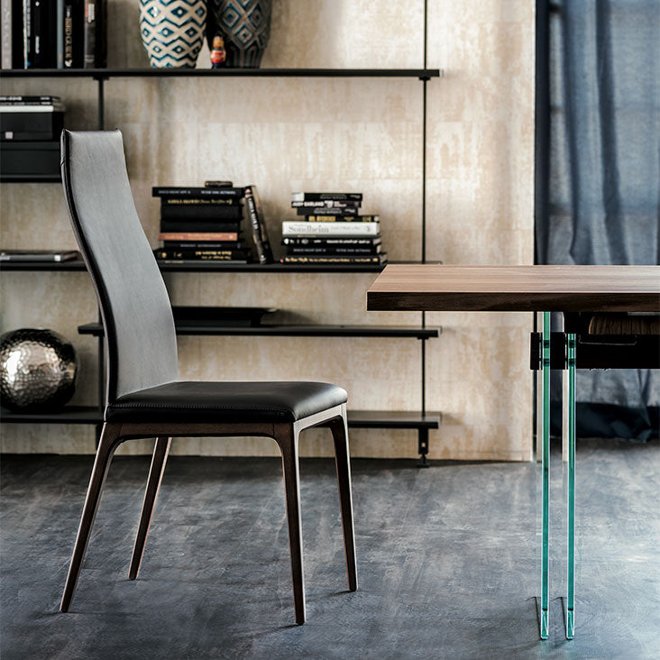 Side View of Black Leather Tall Height Arcadia Dining Chair designed by Cattelan