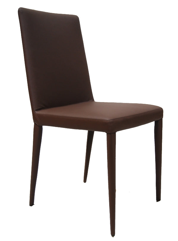 front View of The Bella Side dining chair in chocolate leather by Frag