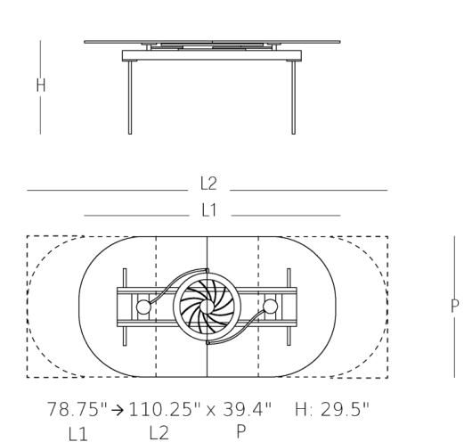 Quasar Expandable Table specs and dimensions