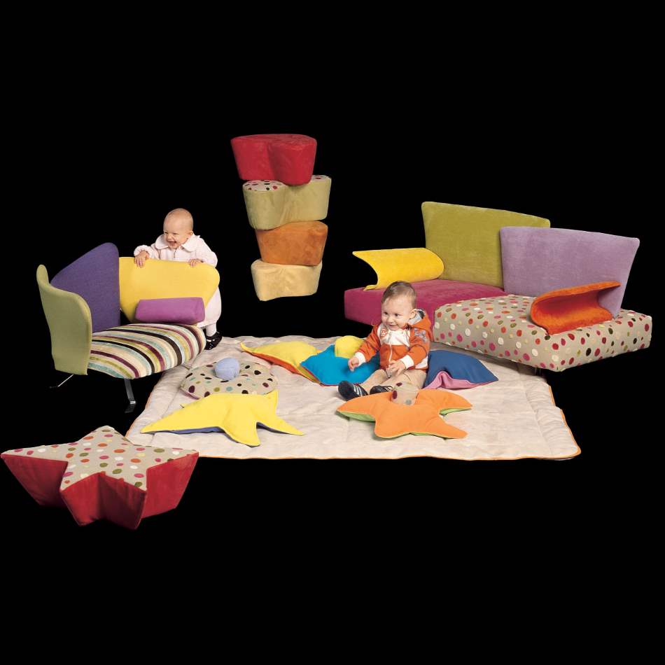 Italian children playing on designer children's funiture