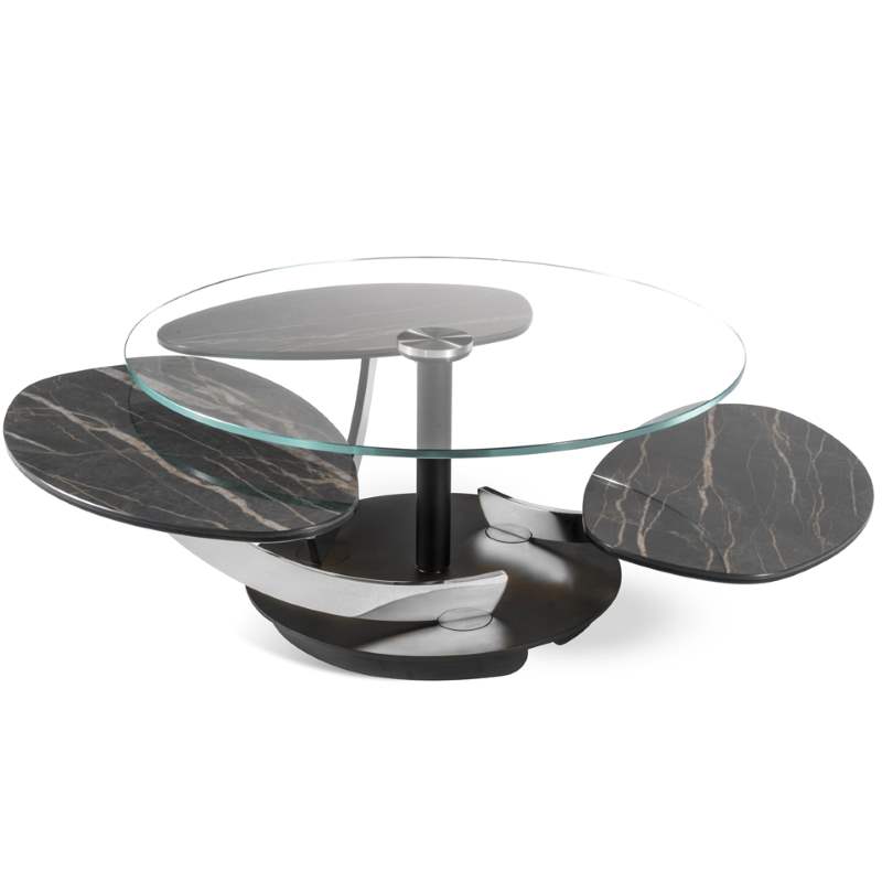 Glass and stone topped coffee table made by NAOS in Italy