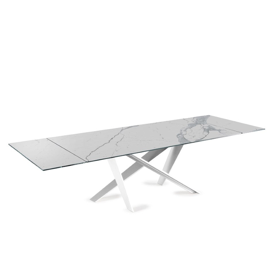 Double - expandable dining table with metal base