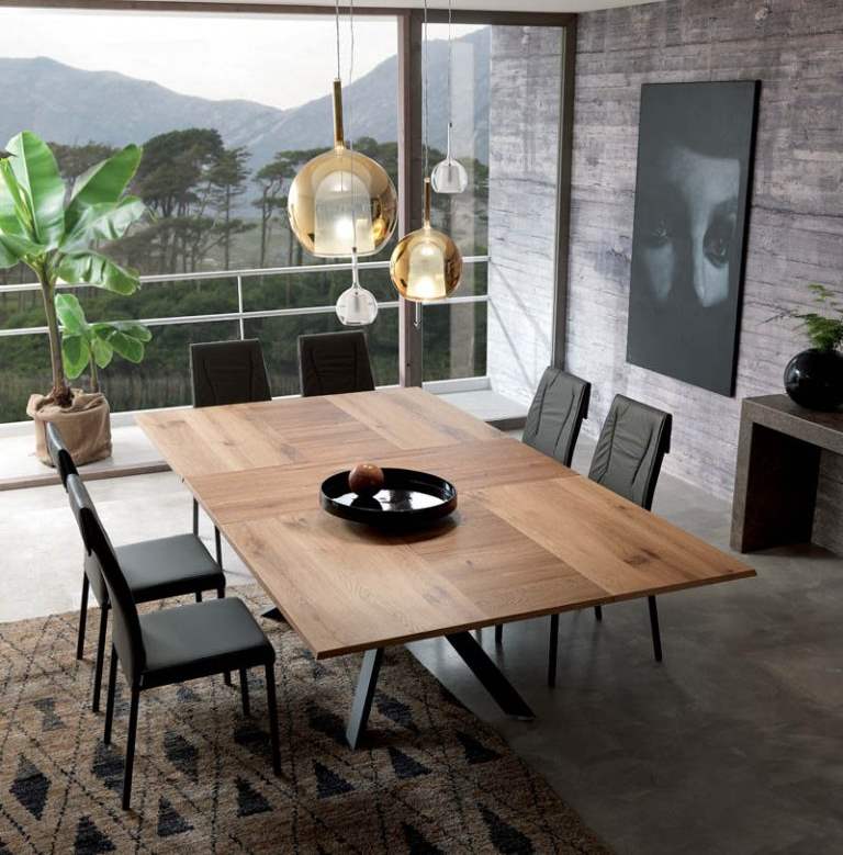 dining room with Ozzio Italia wooden table