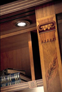 Close view of luxury bookcase inlaid wood work