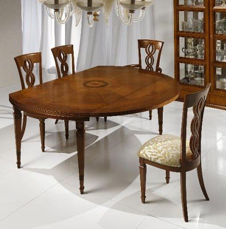 I Capitelli' table with patended extention T492 - Luxury round expandable wood dining table