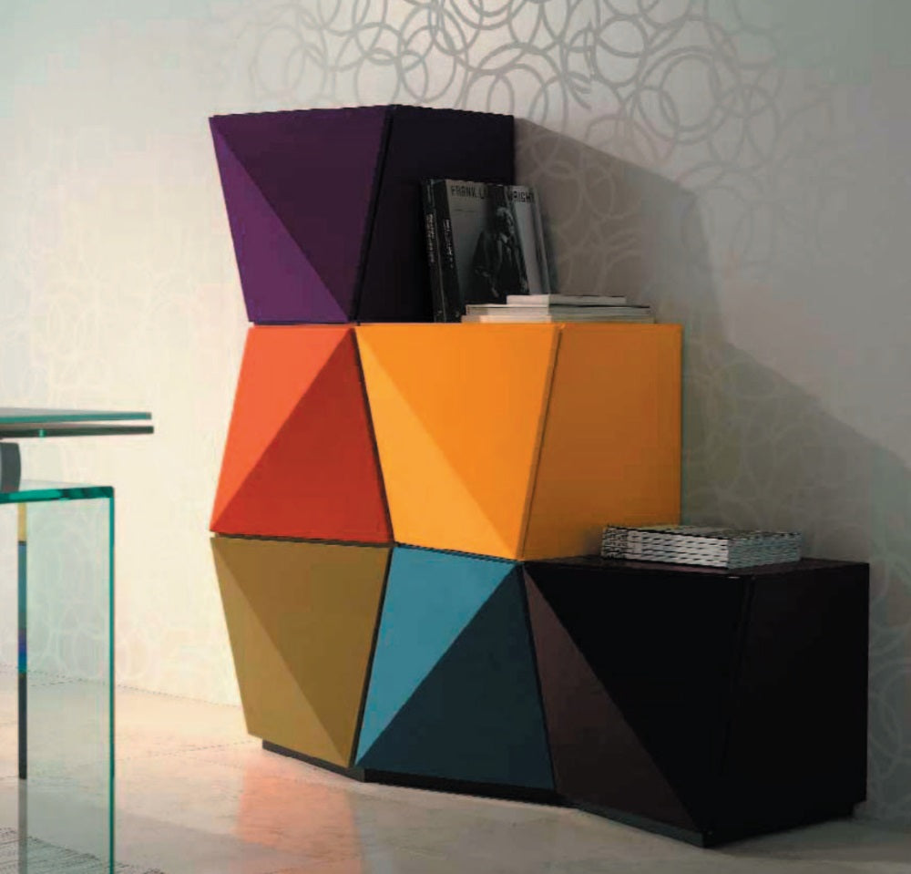 Origami - designer Italian cabinets in purple, red, orange, blue, and black