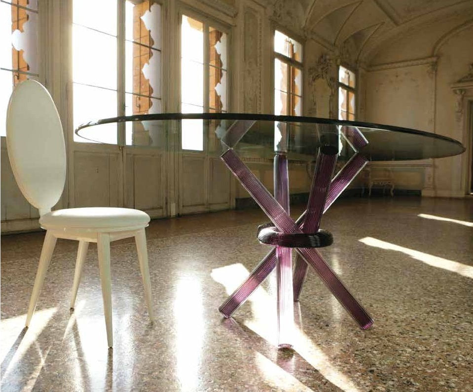Arlequin 72 - Luxury Dining table with glass top and Murano glass base by Reflex