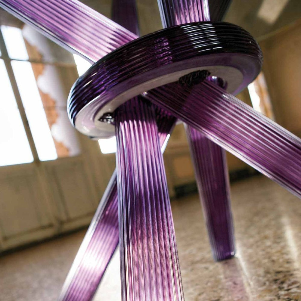 close view of Murano purple glass base