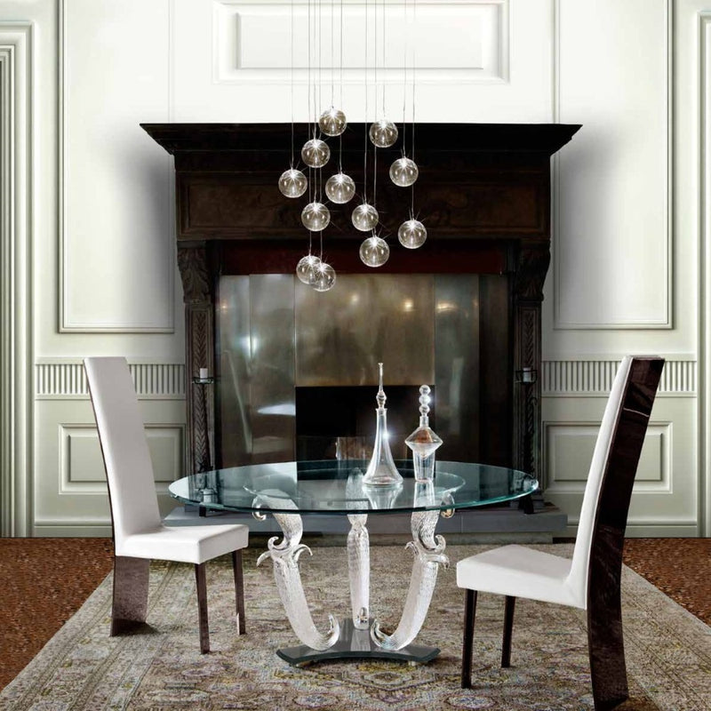 Italian dining room full of luxury furniture and fireplace