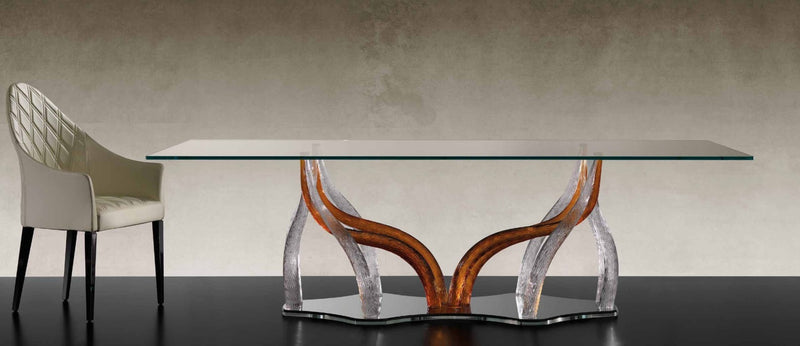 Flambe 72 - Dining table with glass top and Murano glass base by Reflex