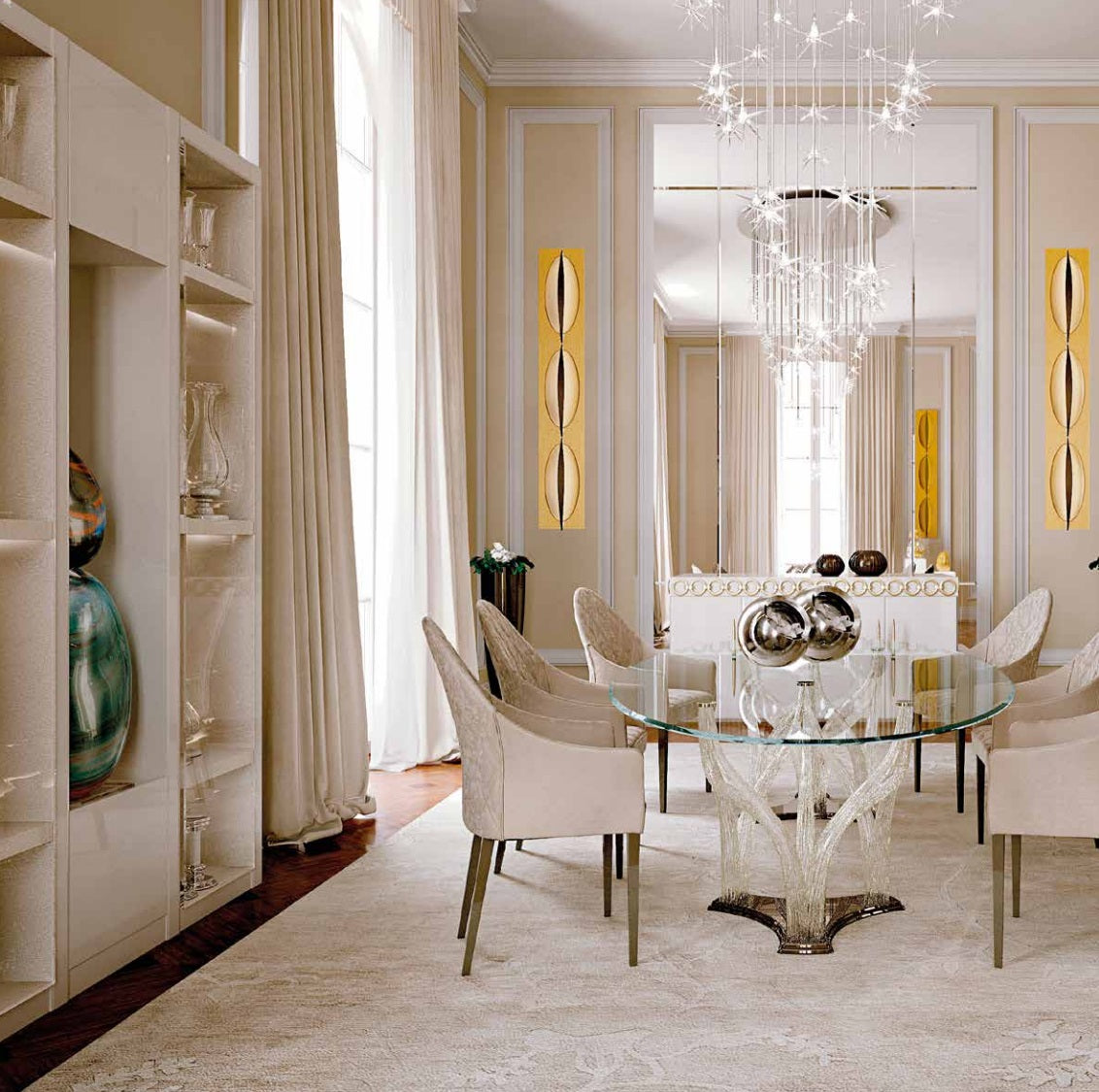 Upscale Italian dining room full of luxury furniture