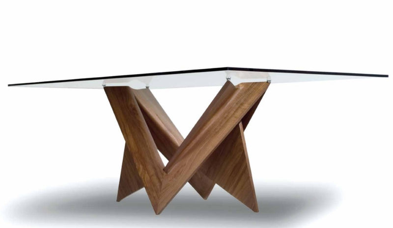 Mathematique 72 Dining table with glass top sculptural wooden base made in Italy by Reflex