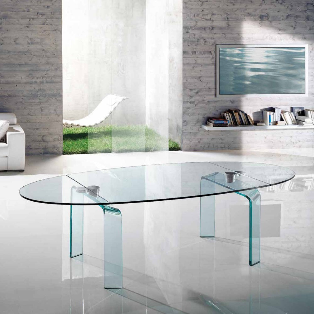 All glass luxury dining table made in Italy by Reflex