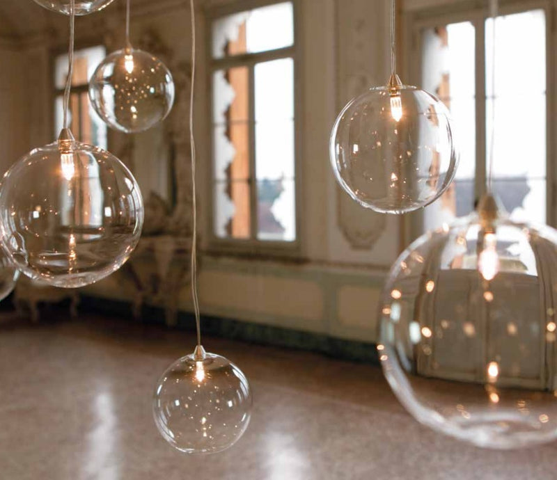 Blown Italian Glass Spheres with light reflecting inside