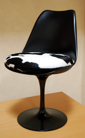 Black modern dining chair with cow print seat made in Italy