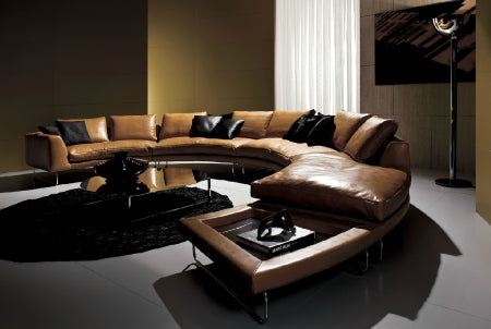 Brown Leather round sofa made in italy