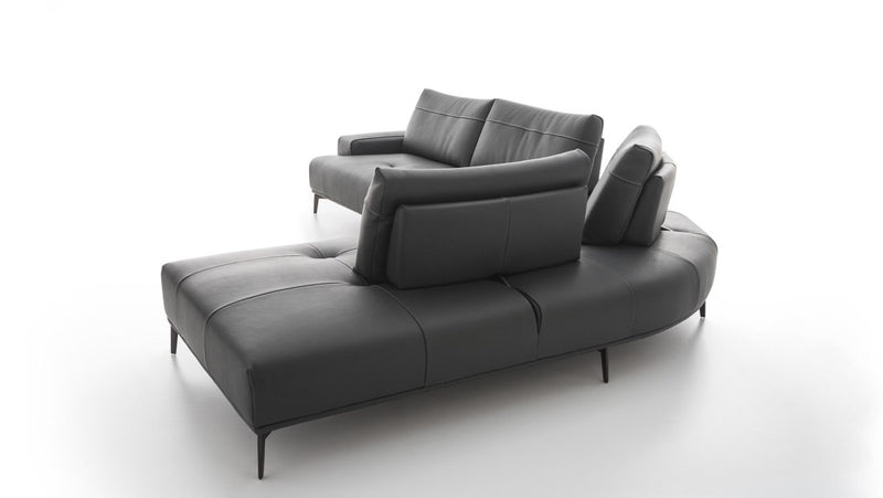 Rear view of black leather sofa