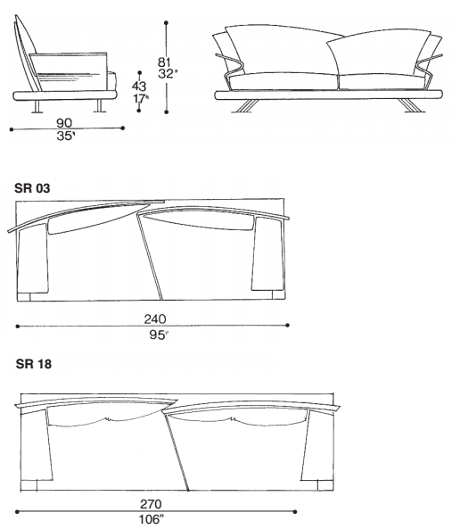 Measurements of luxury sofa designed by Giorgio Saporiti |  Il Loft made in Italy
