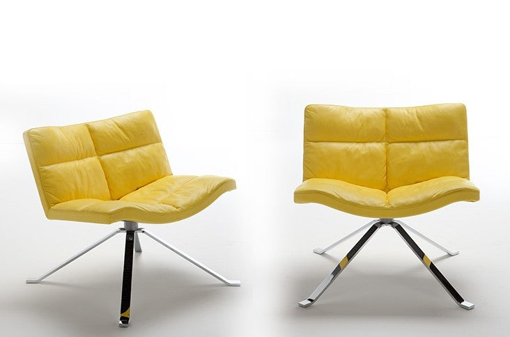 Two Wave Soft Chairs in yellow leather made in Italy