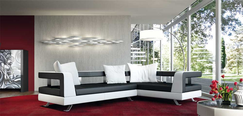 White and Black Leather Wave Sectional Sofa by Formenti